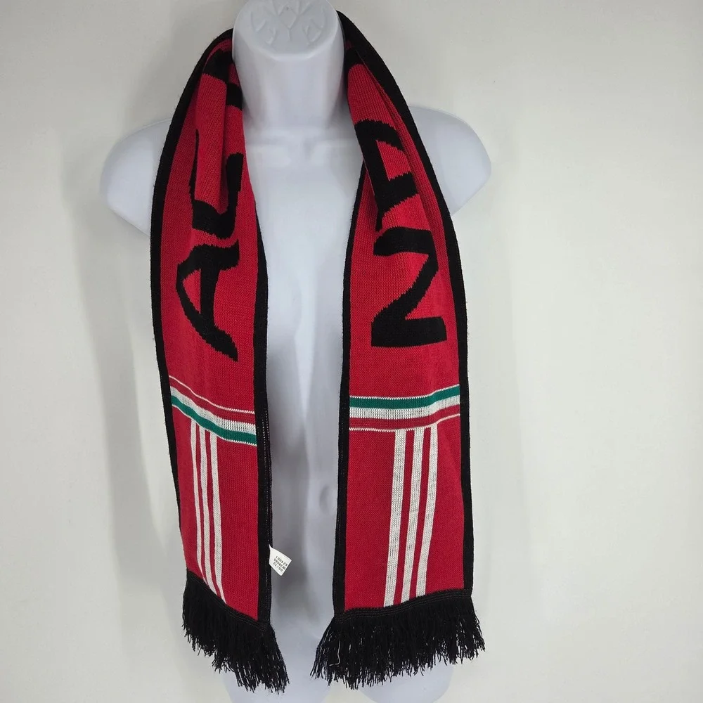Adidas AC Milan Soccer Scarf Red Black Checkered Striped W38585 AZ4001